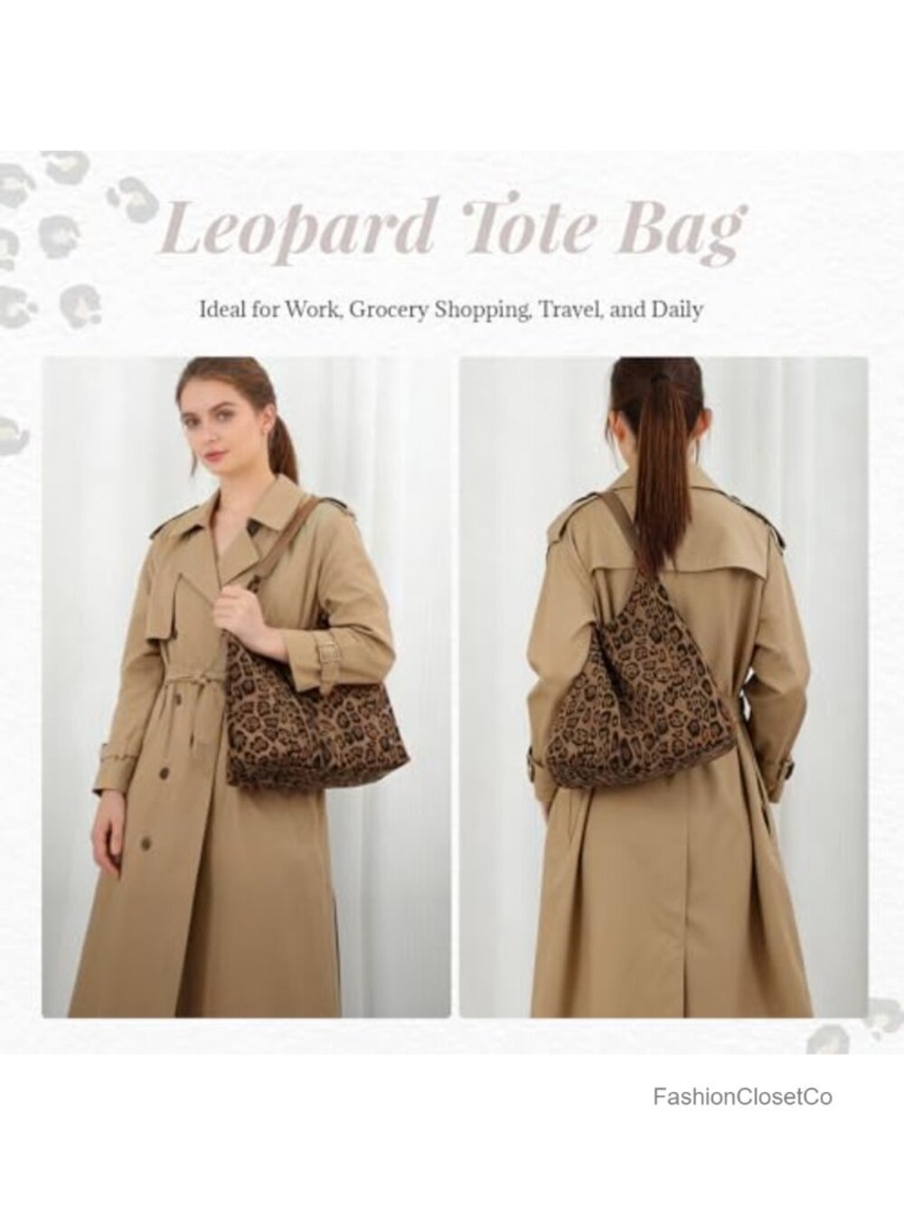 Vintage Leopard Hobo Purse Bag - Women's Canvas Shoulder Tote Handbag - Picture 2 of 6